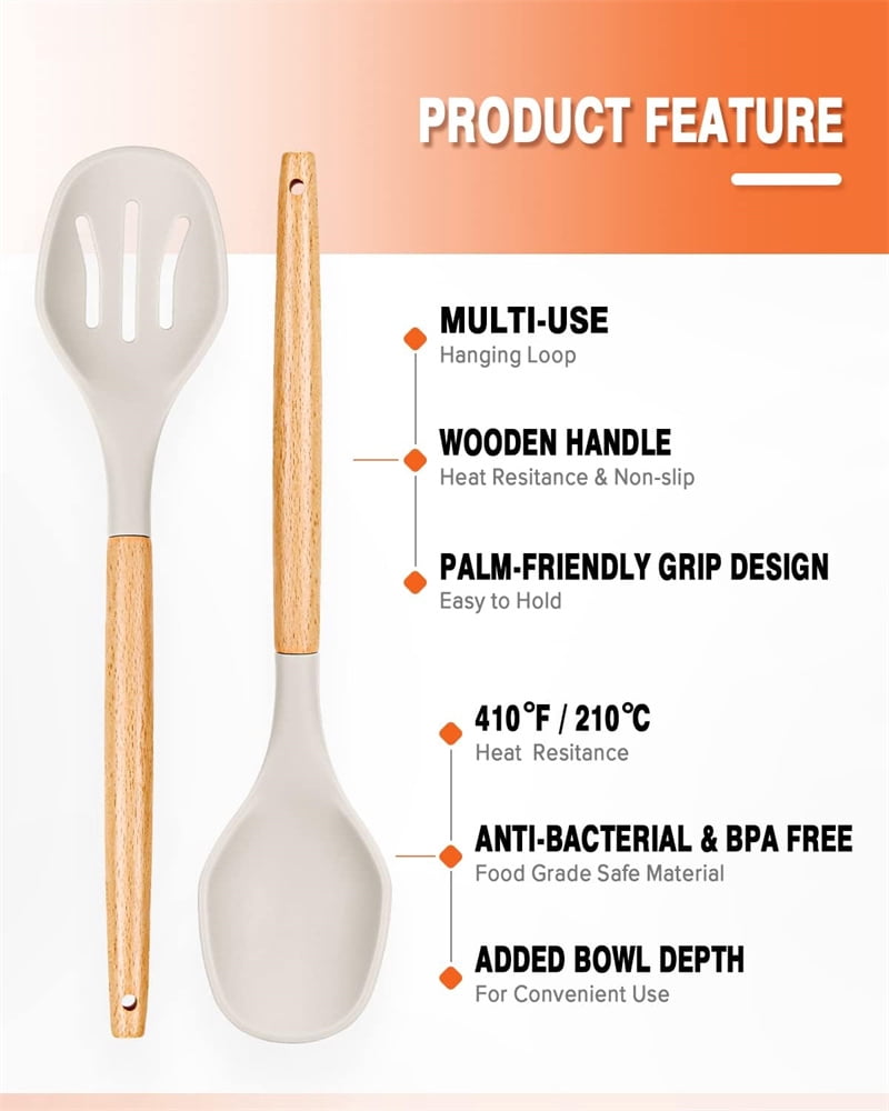 12-Piece Silicone Kitchenware Set - High-Temperature Heat-Resistant Kitchen Utensils, Safe Cooking Tools, with Wooden Handles, Dishwasher-Sa - Image 2