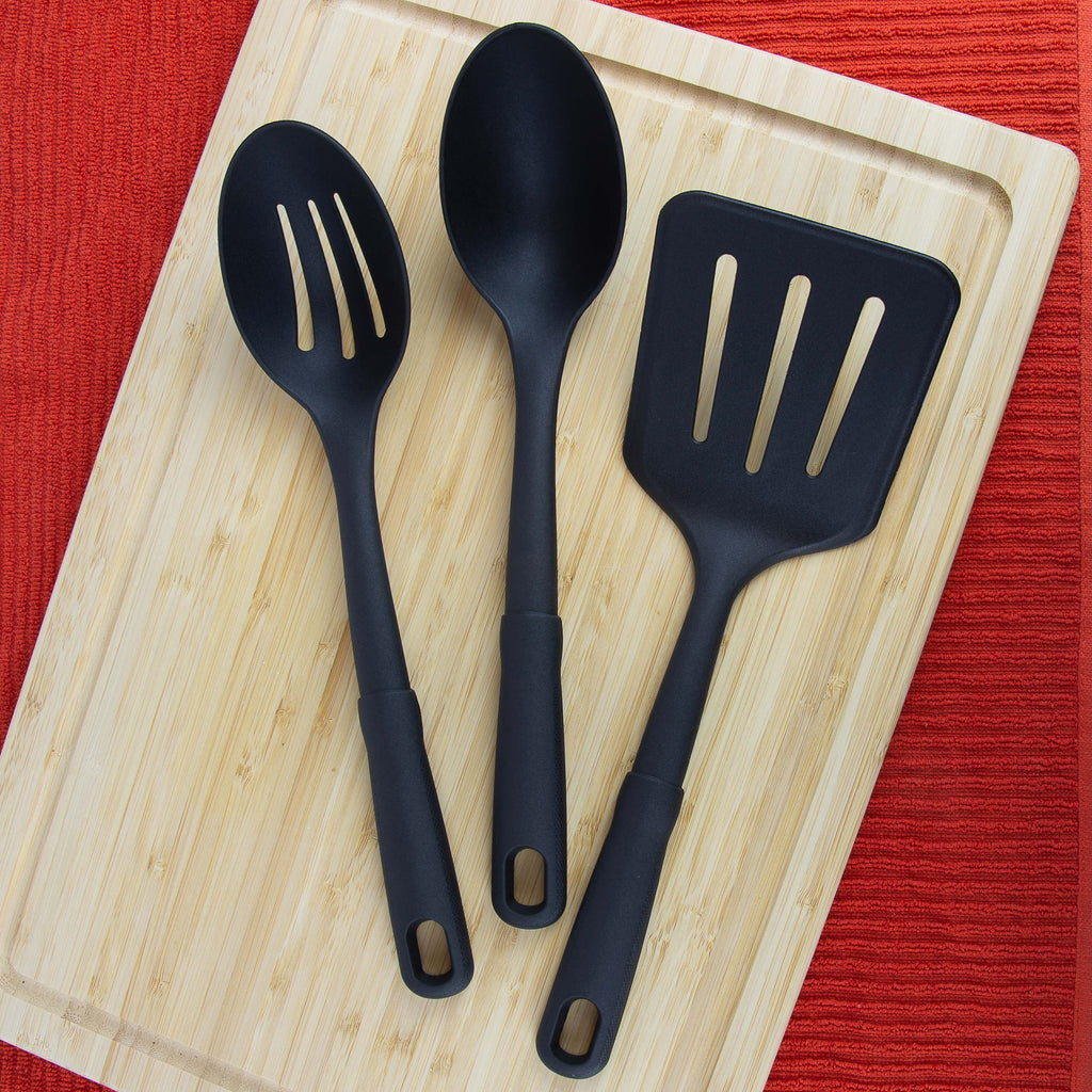 (4 pack) 3-Piece Kitchen Utensil Set, Slotted Spatula, Slotted Spoon and Solid Spoon, Black, Nylon - Image 6