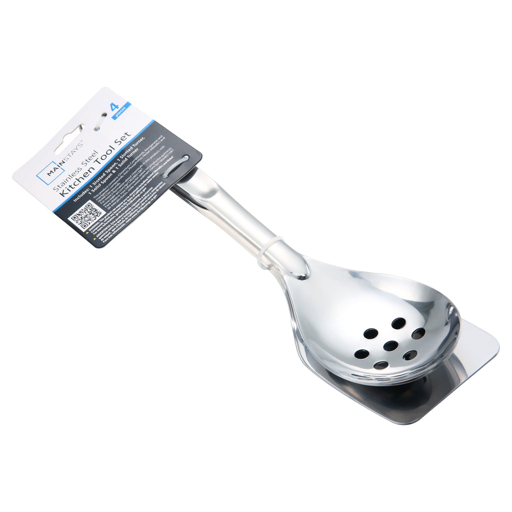 Mainstays Stainless Steel 4-Piece Utensil Set: Includes Slotted Turner, Solid Turner, Spoon, and Slotted Spoon - Image 6