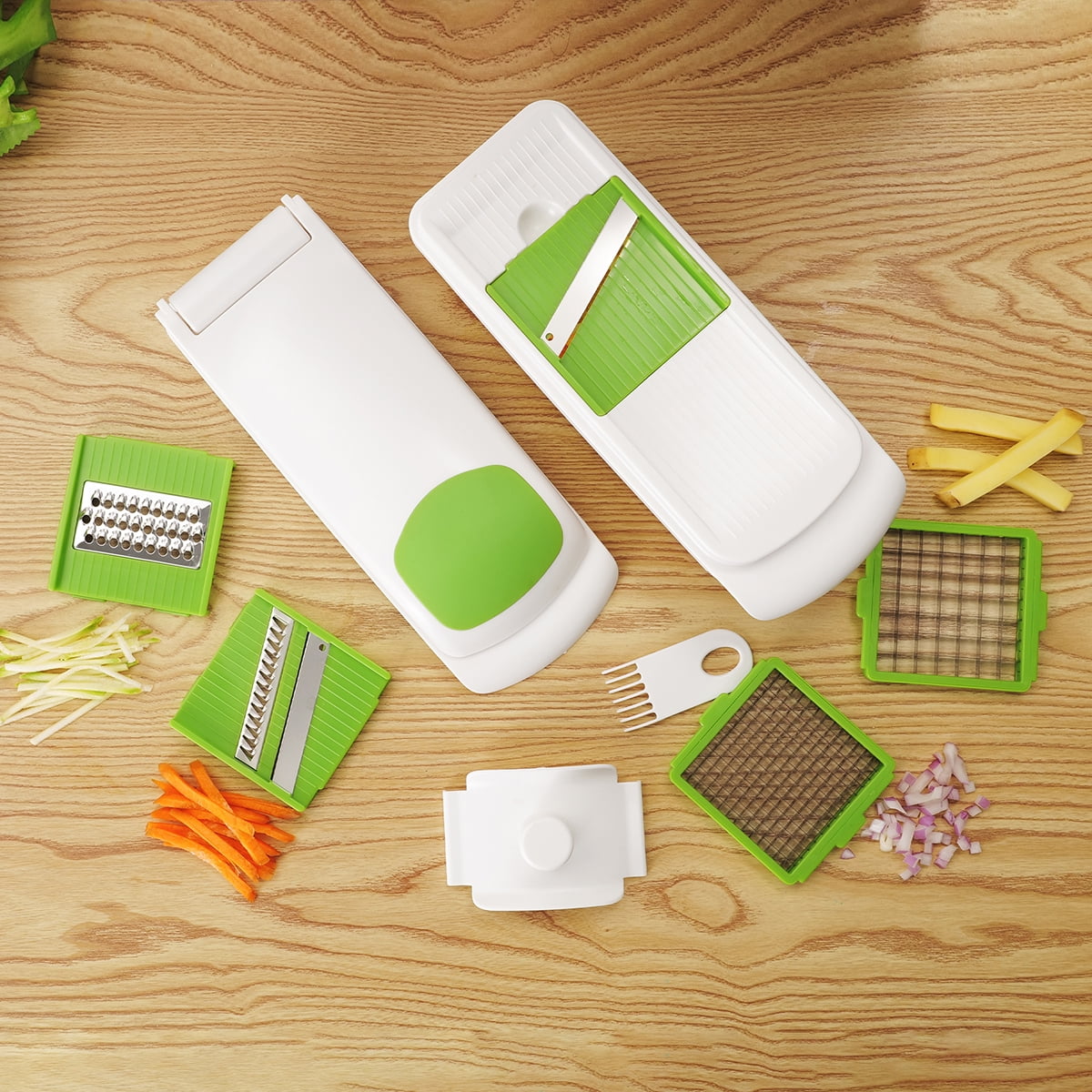 11 Pieces Multi-Function Nice Dicer and Mandoline, Stainless Steel, Green Glaze, 820g - Image 6