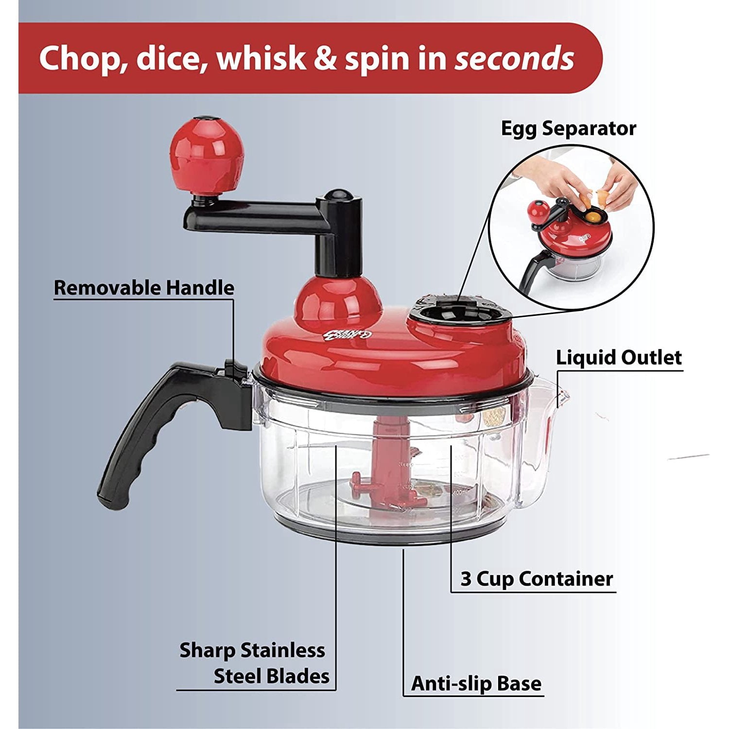 The Crank Chop Food Chopper and Processor XL, The Best Vegetable Chopper for Homemade Salsa and Dicing Ingredients Pe... - Image 3