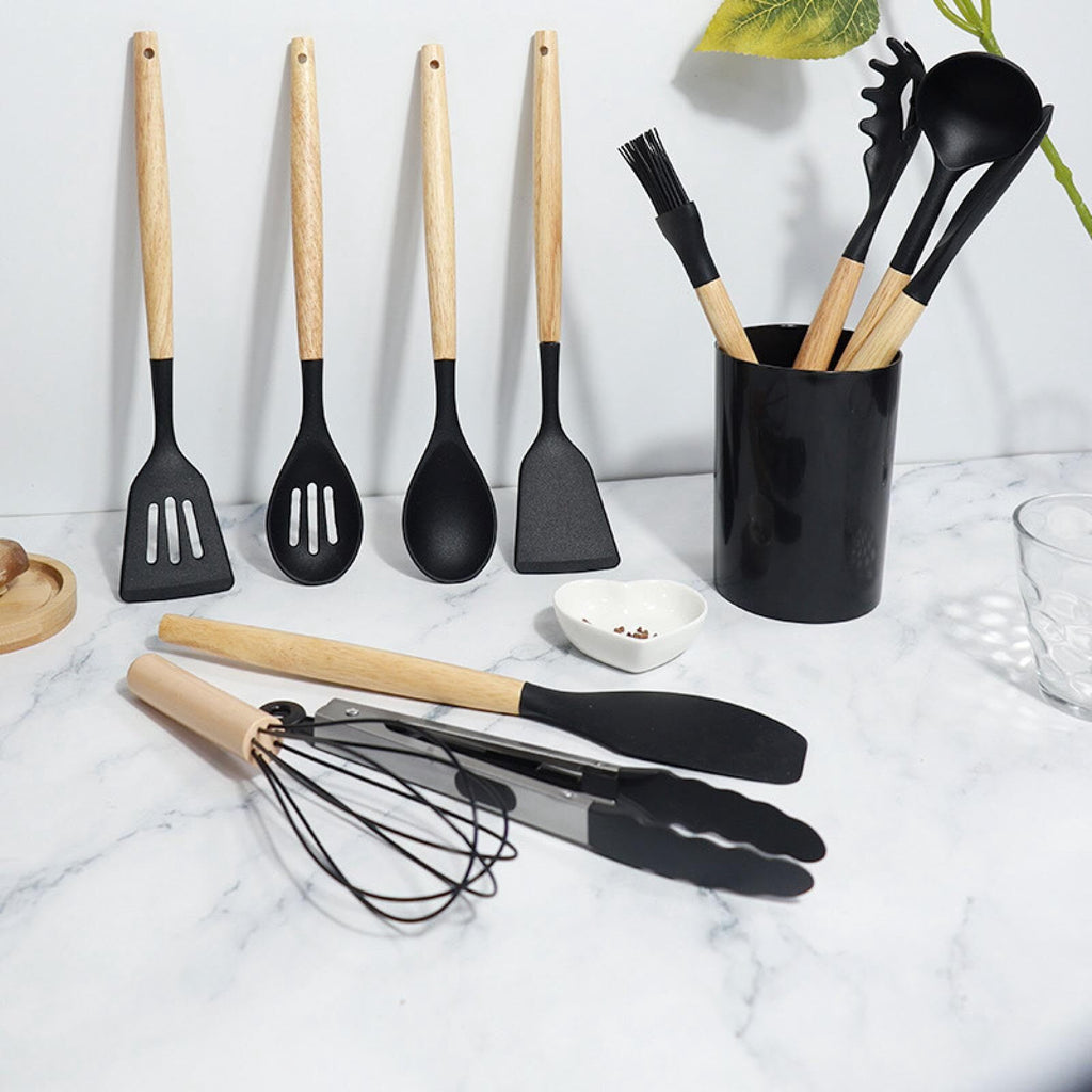 12 Pcs Kitchen Utensils Set, Non-Stick Silicone Cooking Utensils Set, Insulation Wooden Handle Kitchen Accessories fo... - Image 2