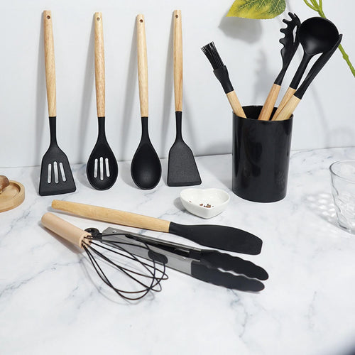 12 Pcs Kitchen Utensils Set, Non-Stick Silicone Cooking Utensils Set, Insulation Wooden Handle Kitchen Accessories fo... - Image 2