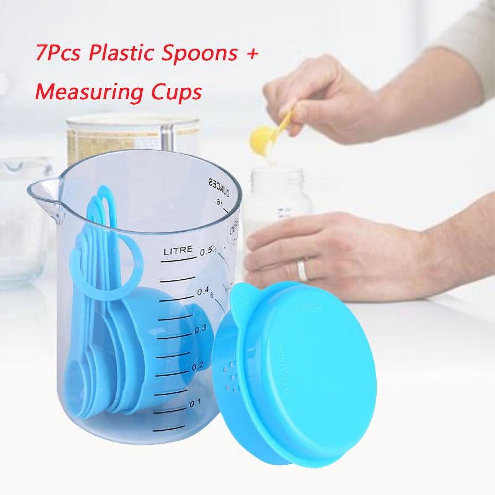 Plastic Measuring Cup Spoons Set, 7Pcs Kitchen Measuring Cups + Spoons Measure Water Liquid Tea Coffee Measuring Tool... - Image 5