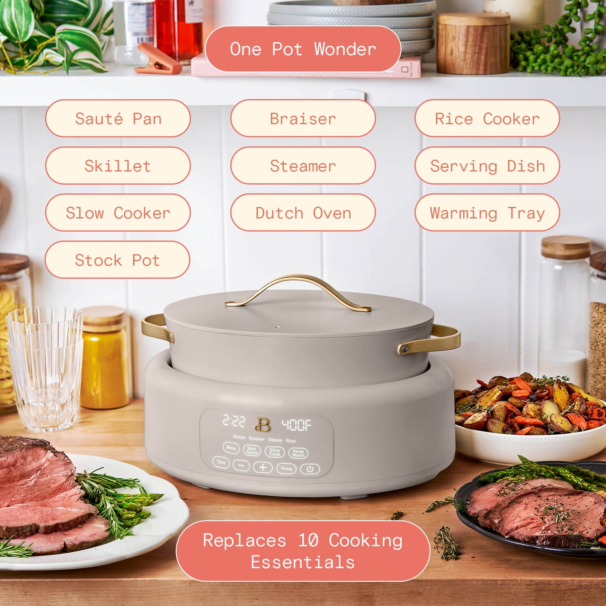 10 in 1, 6 Qt Electric Multi-Cooker, Porcini Taupe - Image 2