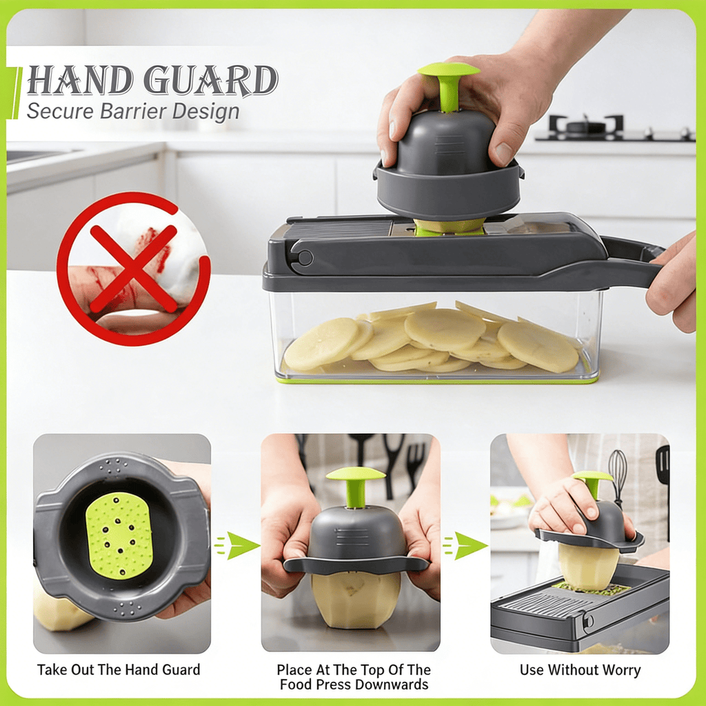 10-in-1 Vegetable Chopper Mandoline Slicer, 8 Blade Food Cutter with Colander Basket & Storage Case - Image 2