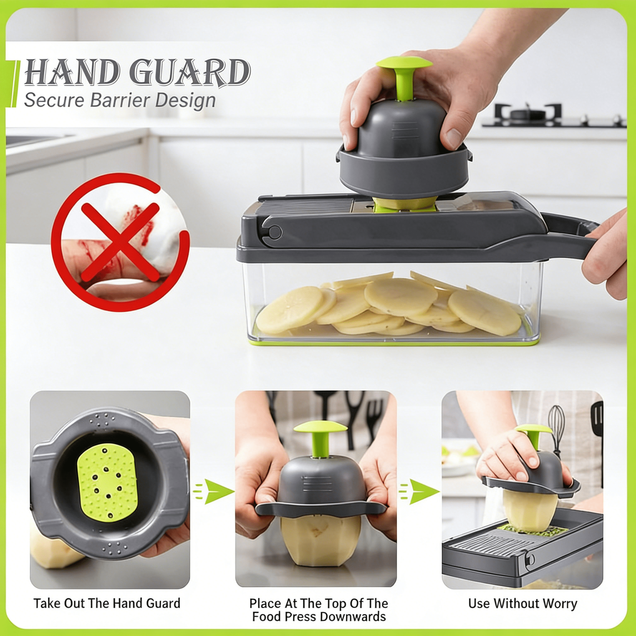 10-in-1 Vegetable Chopper Mandoline Slicer, 8 Blade Food Cutter with Colander Basket & Storage Case - Image 2