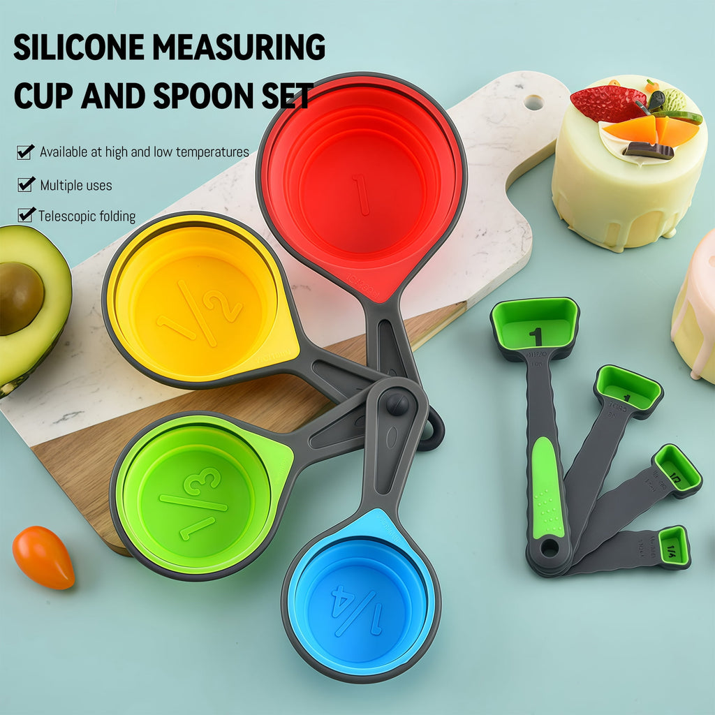 8-Piece Silicone Measuring Cups and Spoons Set Kitchen Tools for Baking, Cooking, Liquid & Dry Ingredients Space Savi... - Image 2