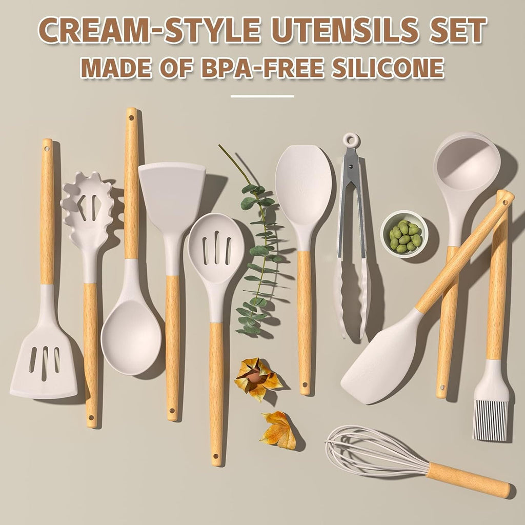 Silicone Cooking Utensils Kitchen Utensil Set - Heat Resistant Silicone Kitchen Utensils Set, Spatula,Turner Tongs, S... - Image 4