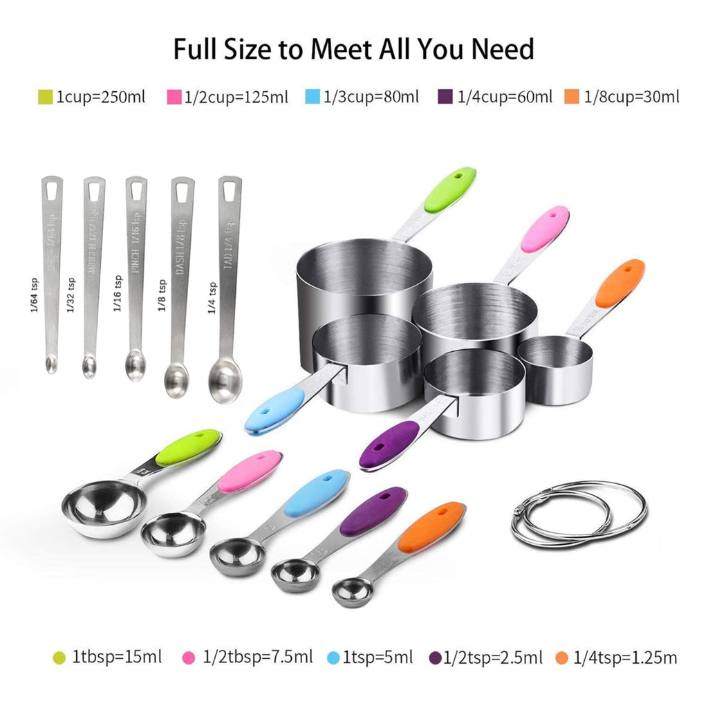 Measuring Cups and Spoons Set of 15, Kitchen Measuring Tool with Colored Silicone Handle, Including 5 Nesting Measuri... - Image 4