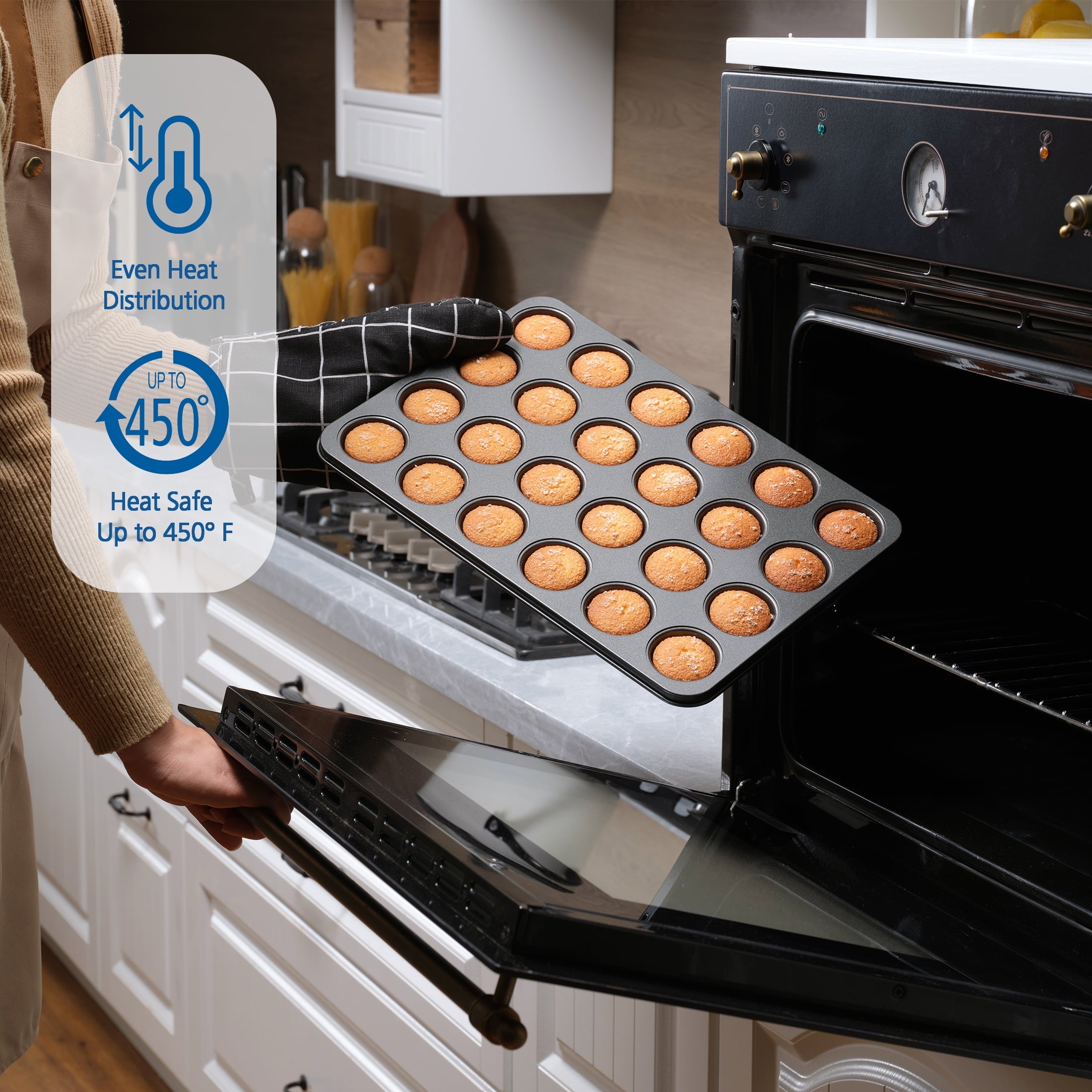 24 Cavity Mini Muffin Pan, Non-Stick Bakeware,1.8 inch Diameter Cups,Gray,Carbon Steel - Image 2