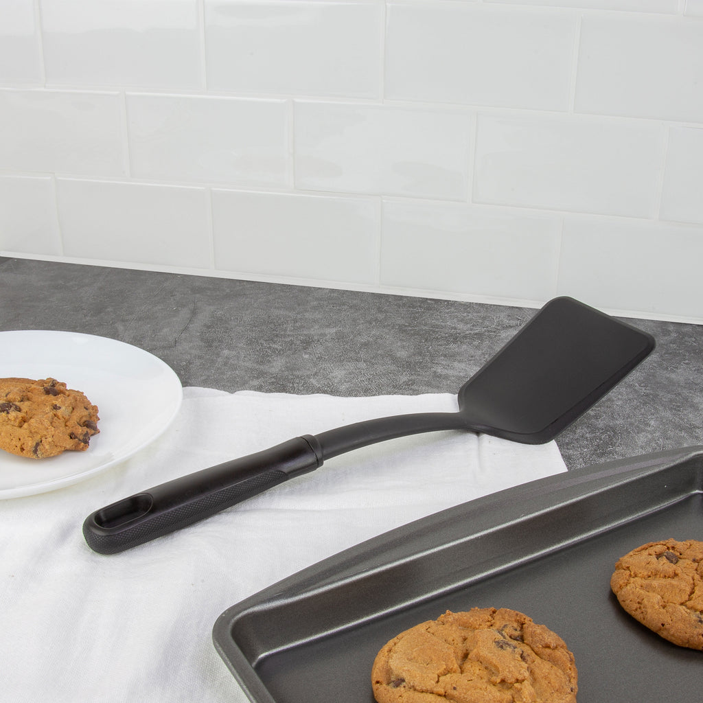(8 pack) Solid Kitchen Turner, Nylon, Black, Diamond Pattern Handle - Image 6