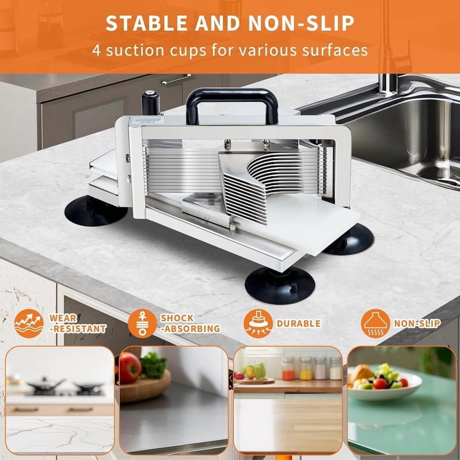 Food Slicer, Commercial Stainless Steel Manual Tomato Cutter with 3 Blades (1/4", 3/8", 3/16"), Non-Slip Base for Uni... - Image 3