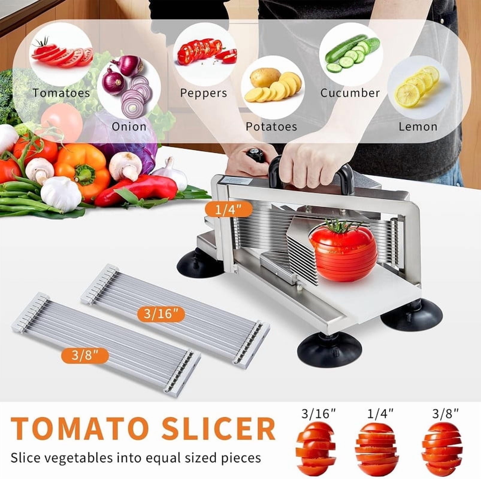 Food Slicer, Commercial Stainless Steel Manual Tomato Cutter with 3 Blades (1/4", 3/8", 3/16"), Non-Slip Base for Uni... - Image 5