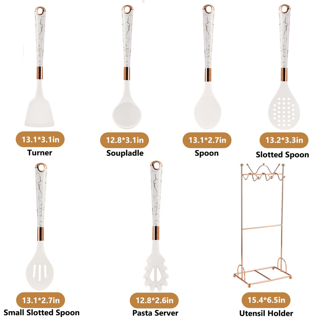 Silicone Kitchen Utensil Set, 7 Pieces Nonstick Cooking Utensil Set with Holder, Heat Resistant Cookware Silicone Spa... - Image 6