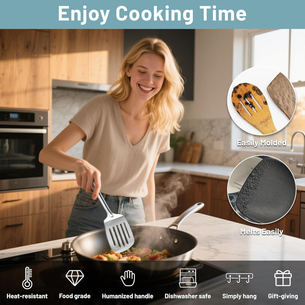 Cooking Utensils Set, 9 Pcs Stainless Steel Kitchen Utensils Set, Kitchen Tools Set, Spatula Sets w Utensil Holder, W... - Image 5