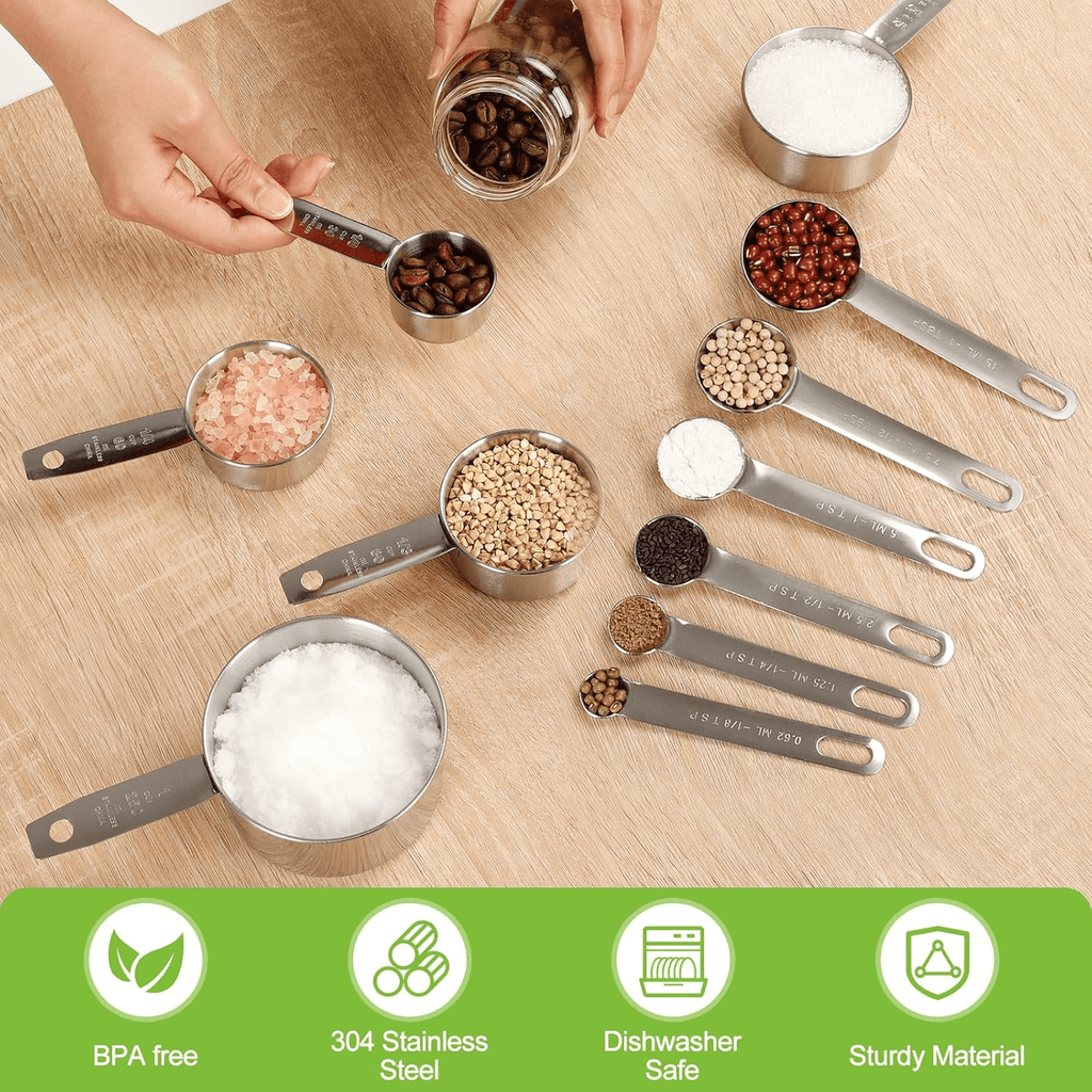 Measuring Cups and Spoons Set of 16, 5 Stainless Steel Nesting Measuring Cups & 5 Spoons, 1 + Leveler & 5 Mini Measuring Spoons for Cooking - Image 5