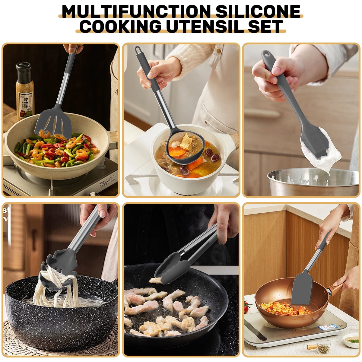 GPED Silicone Cooking Utensil Set, 30 Pcs Kitchen Utensils Set with Stainless Steel Handle, Food Grade Silicone Spatula Set, BPA-Free, Non-s - Image 5