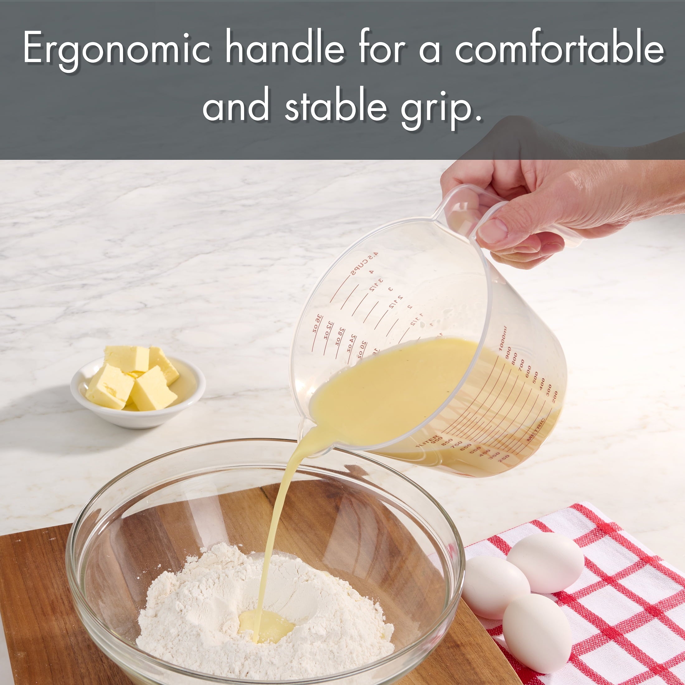 3-Piece Tapered Spout Nesting Plastic Measuring Cups Set, Clear - Image 5