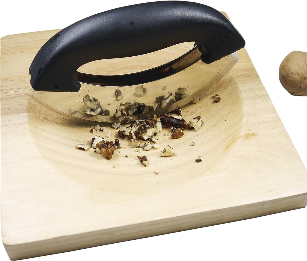 Mezzaluna Knife and Board, Double Blade Mezzaluna Salad Chopper with Wood Board